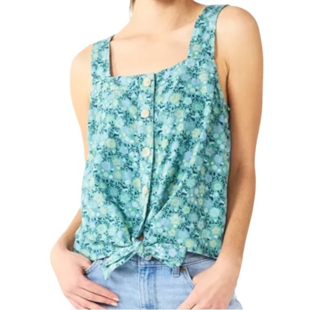 Sonoma Goods for Life Teal Floral Square-Neck Top XXL